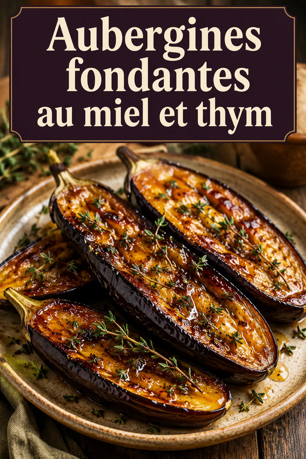 Aubergines fondantes au miel et au thym 1