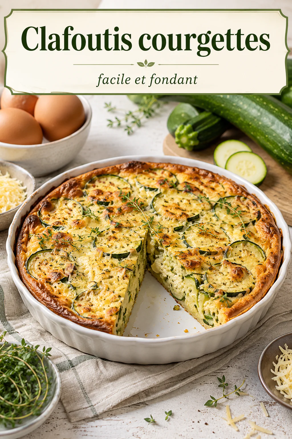 Visuel Pinterest avec le titre Clafoutis courgettes facile et fondant