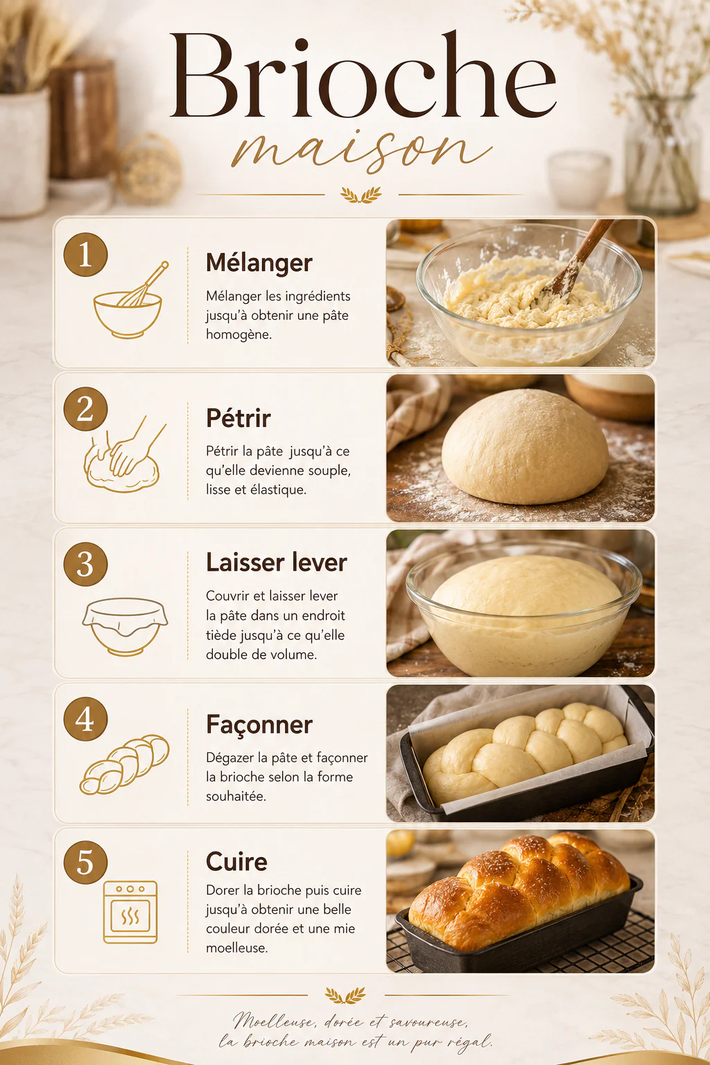 Infographie des étapes pour préparer une brioche maison