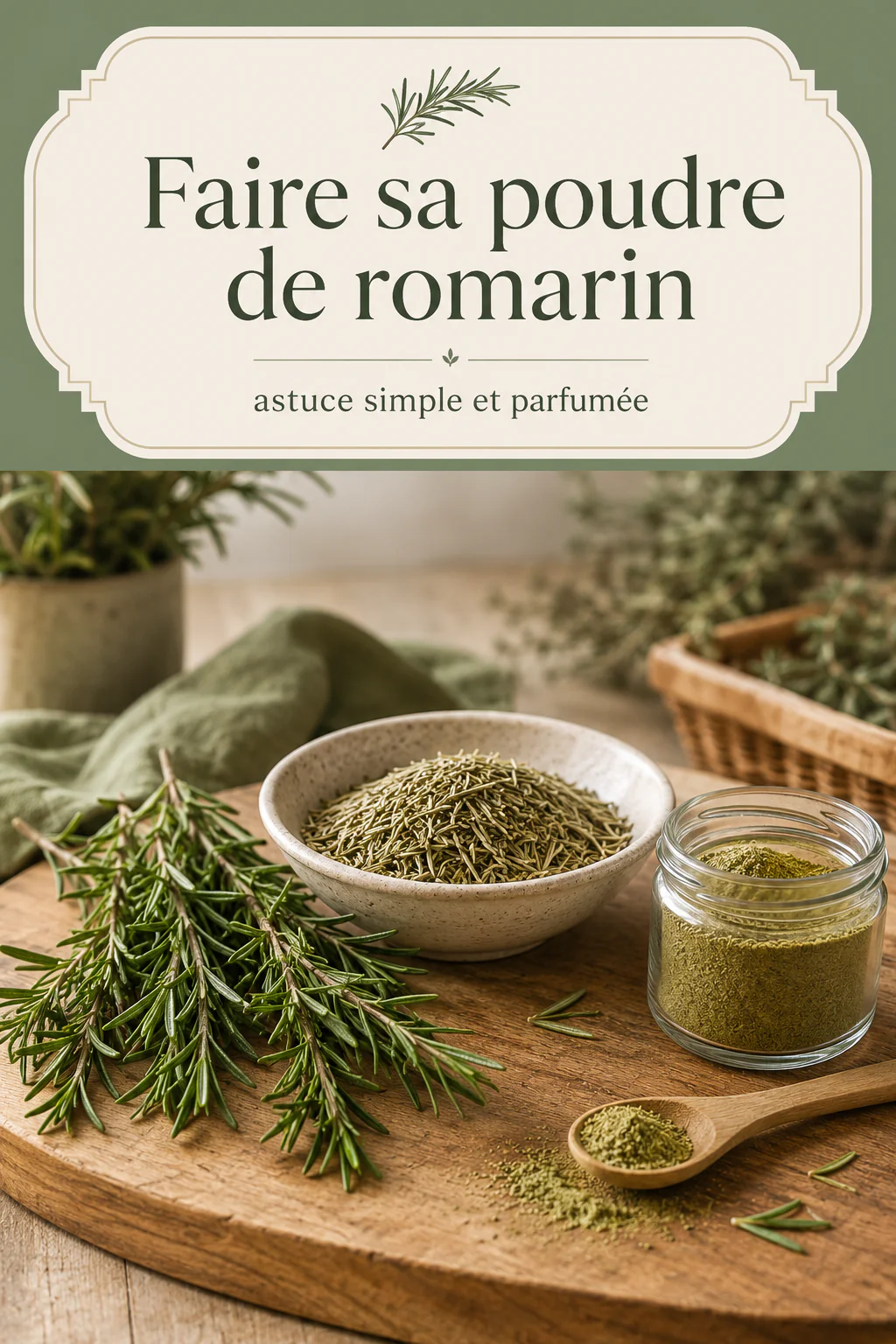 Visuel Pinterest avec le titre Faire sa poudre de romarin