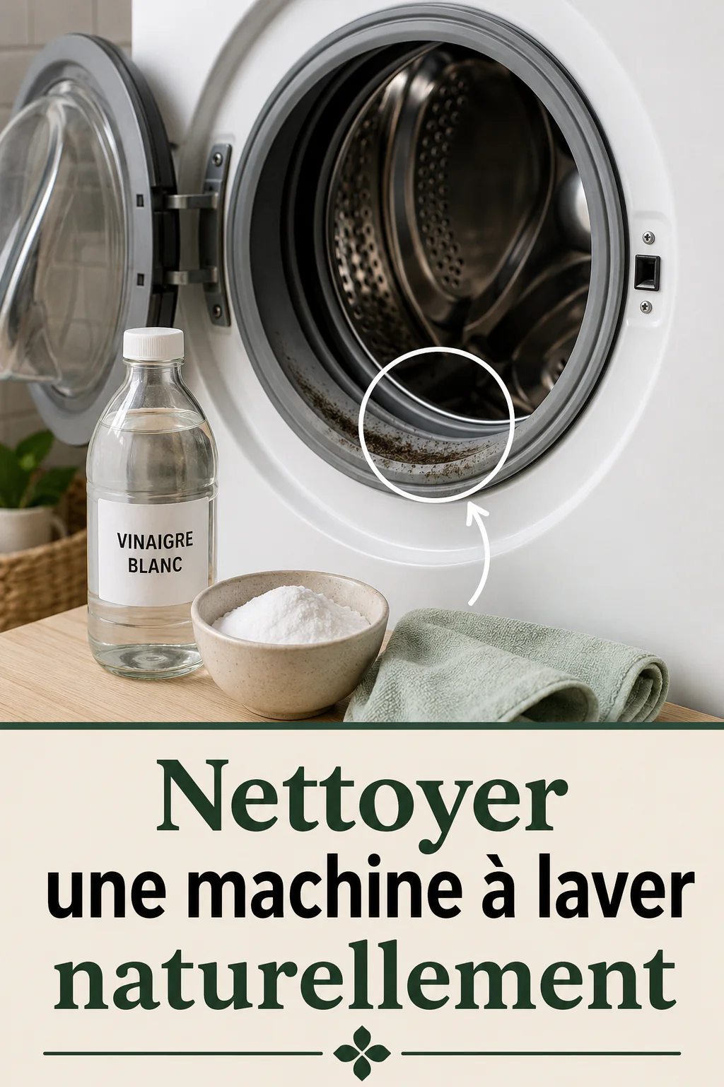 Visuel Pinterest pour nettoyer une machine à laver naturellement