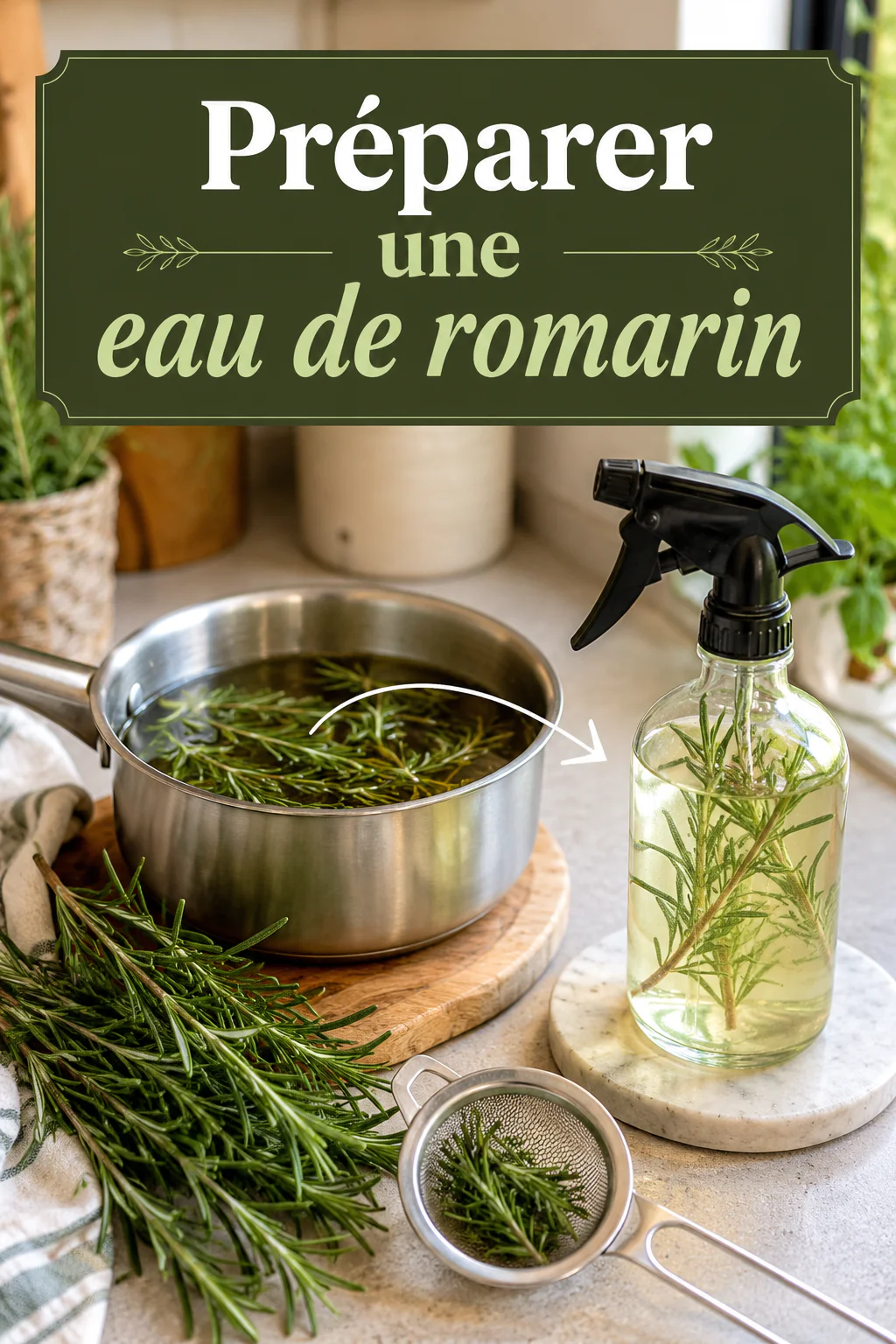 Préparer une eau de romarin maison avec des brins frais