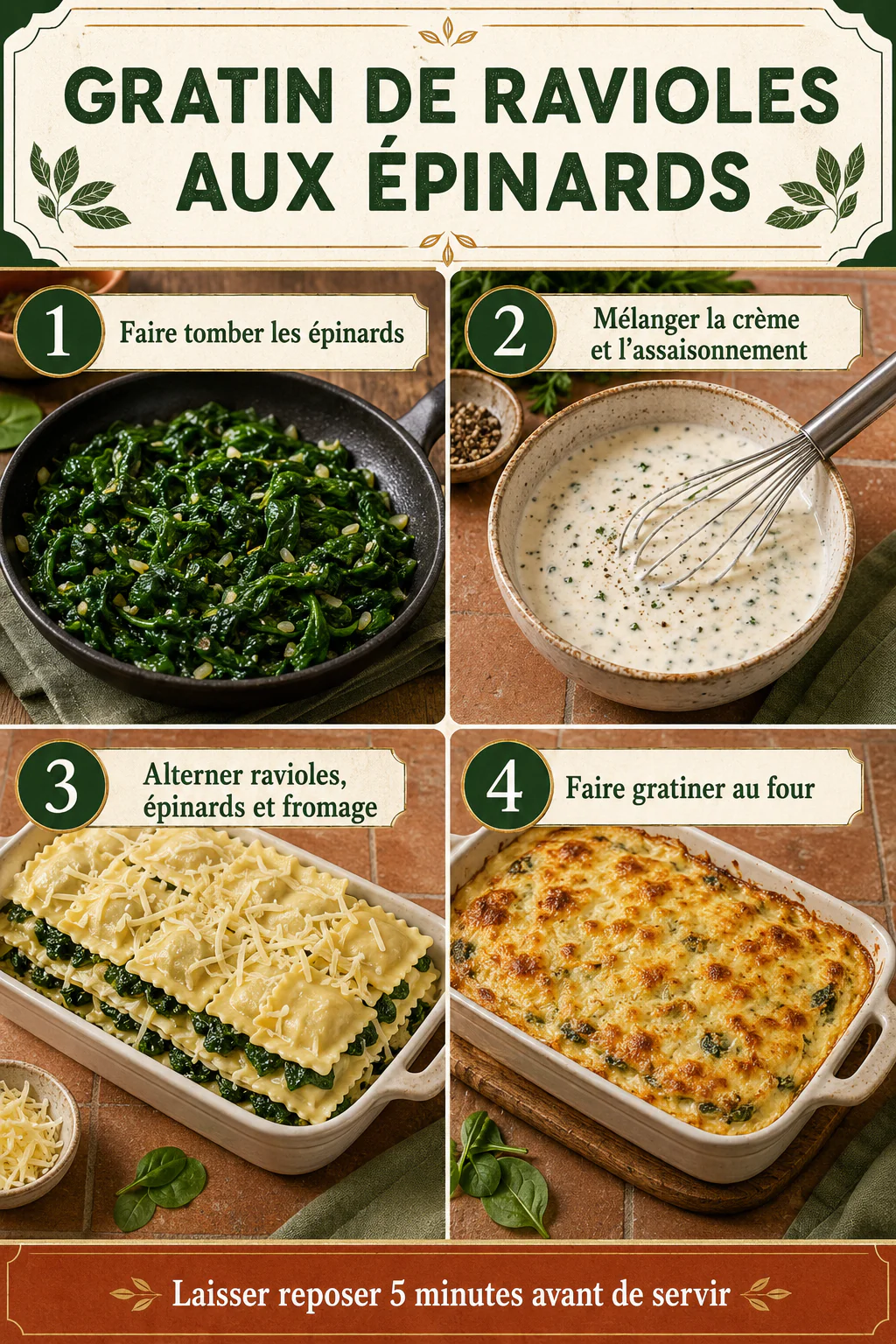 Gratin de ravioles aux épinards et au fromage : fondant et facile 2