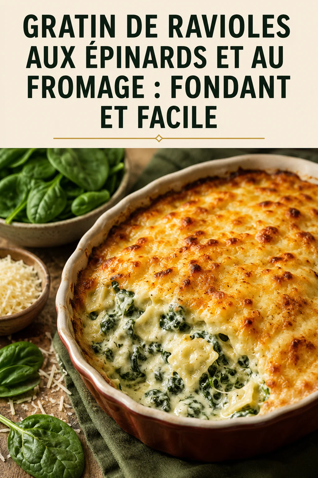 Gratin de ravioles aux épinards et au fromage : fondant et facile 1