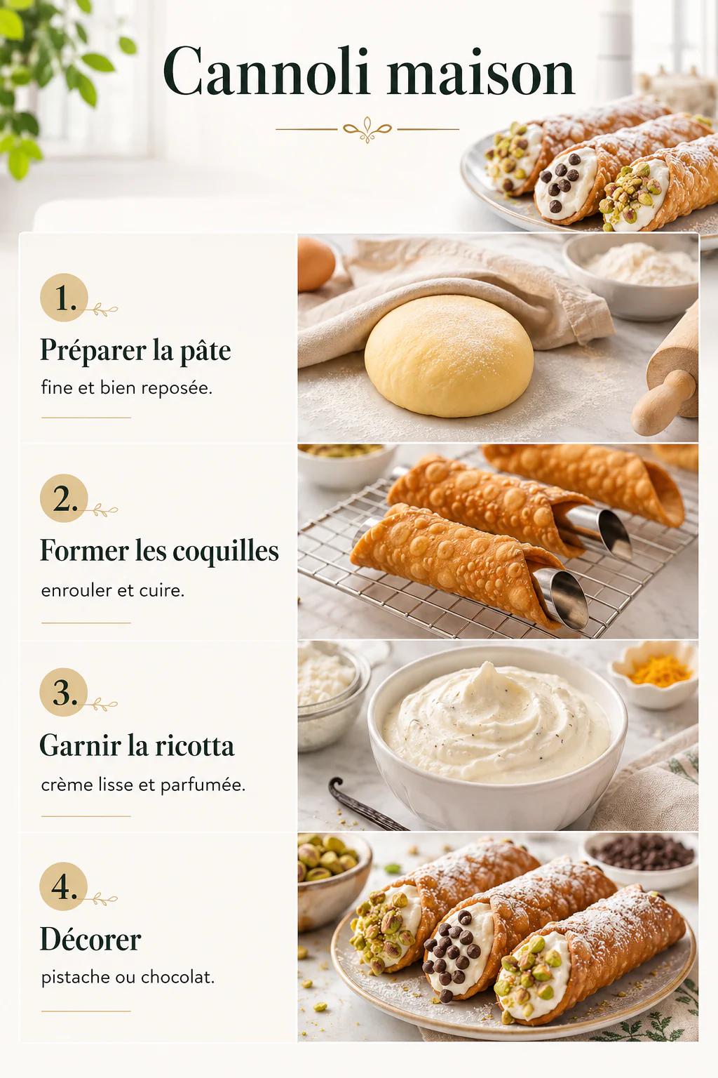Cannoli maison à la ricotta : recette croustillante et crémeuse 2