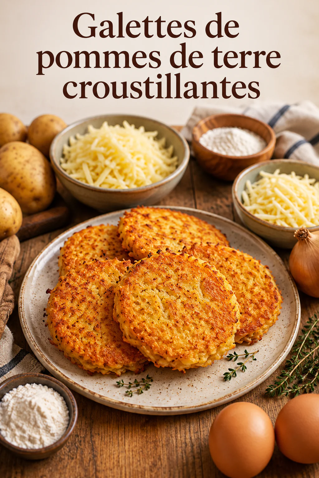Visuel titre pour une recette de galettes de pommes de terre croustillantes