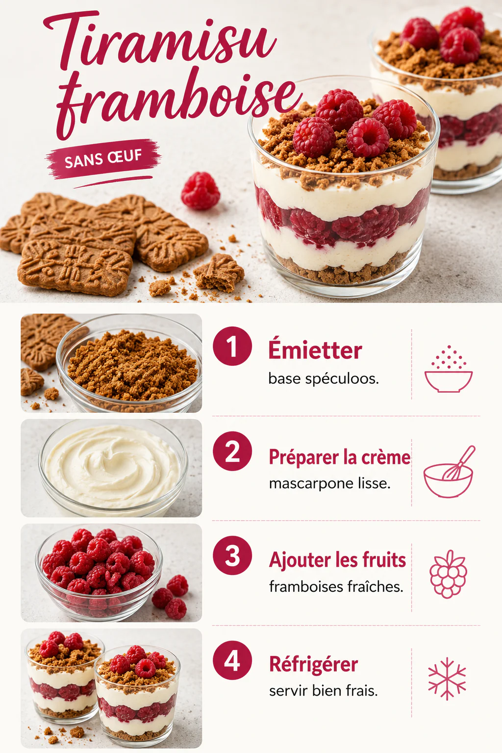Tiramisu framboise spéculoos sans œuf : frais, crémeux et facile 2