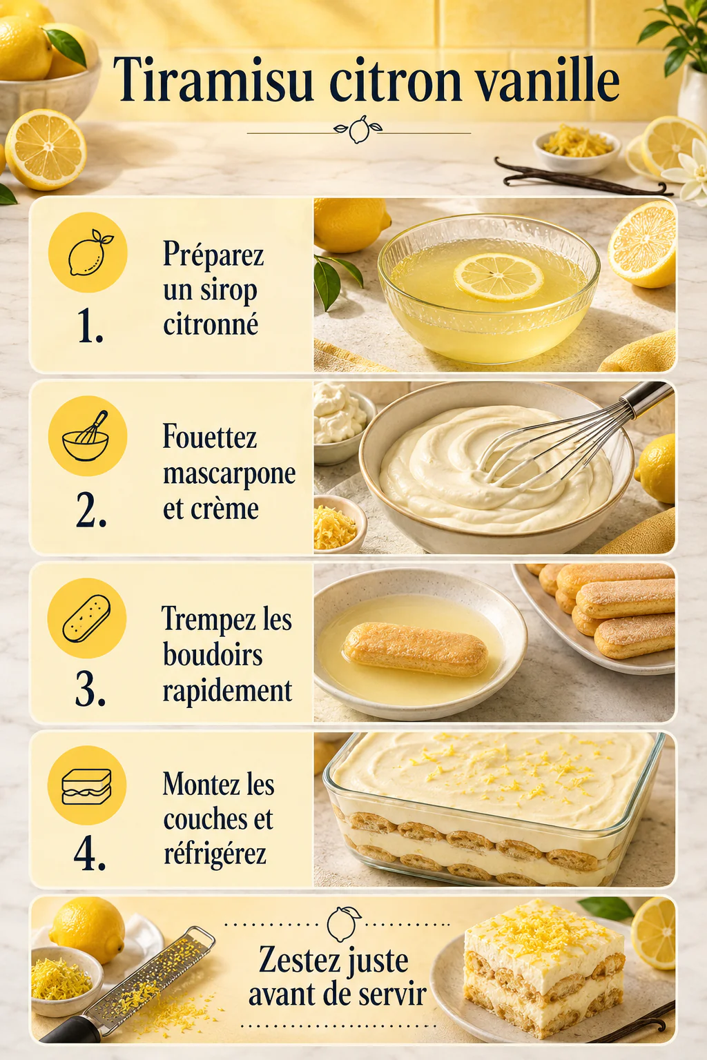 Tiramisu citron vanille : recette fraîche et crémeuse 2